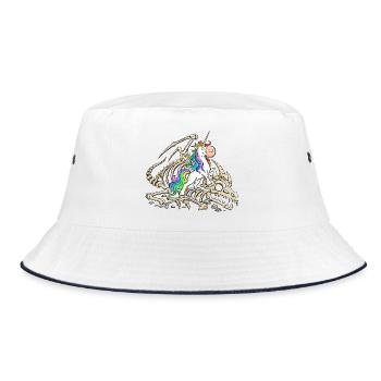 Einhorn Drache Drachenskelett Fabelwesen Fantasy - Bucket Hat - Weiß/Navy - Vorne
