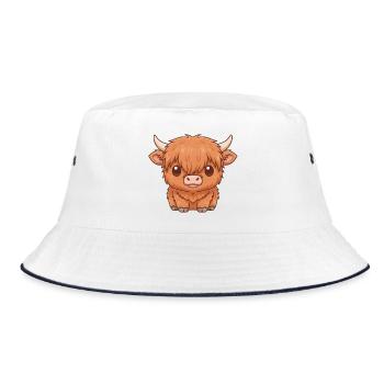 Schottisches Hochlandrind   - Bucket Hat - Weiß/Navy - Vorne
