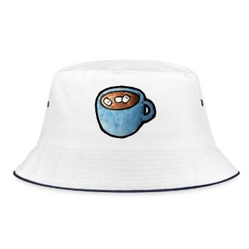 Blauer Aquarell-Tassen-Kakao mit Marshmallows - Bucket Hat - Weiß/Navy - Vorne