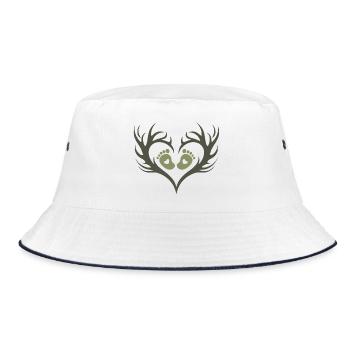 Baby-Jäger | Baby-Fußspuren und Geweihe - Bucket Hat - Weiß/Navy - Vorne