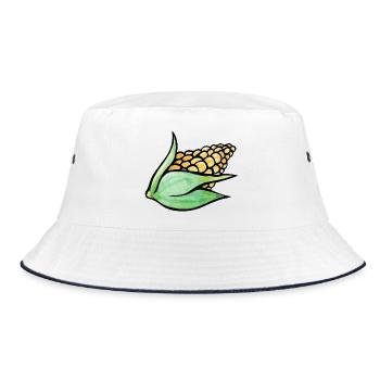 Aquarell-Maisblatt-Motiv - Bucket Hat - Weiß/Navy - Vorne