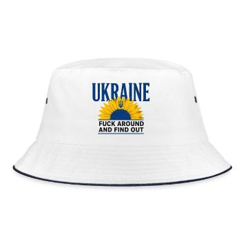 Ukraine FAFO Sonnenblume – Kühne Aussage - Bucket Hat - Weiß/Navy - Vorne
