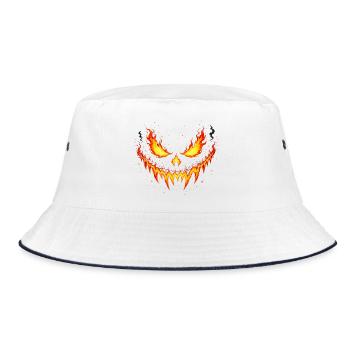 Inferno, Kürbisgrinsen, Horror, Geist, Halloween - Bucket Hat - Weiß/Navy - Vorne