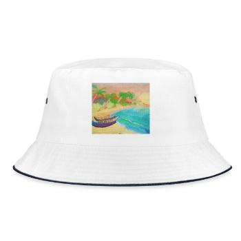 Insellandschaftsstrand und heißer Sand - Bucket Hat - Weiß/Navy - Vorne