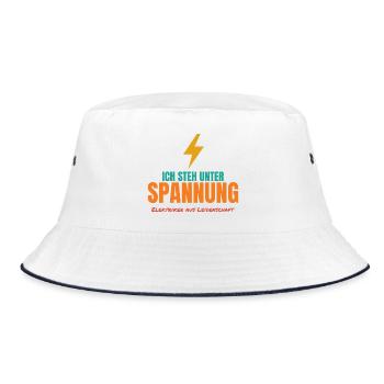 Ich steh unter Spannung – Elektriker Spruch - Bucket Hat - Weiß/Navy - Vorne
