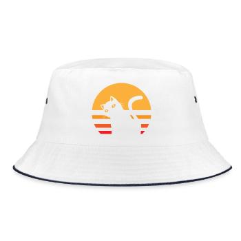 Katze Sonnenuntergang - Bucket Hat - Weiß/Navy - Vorne