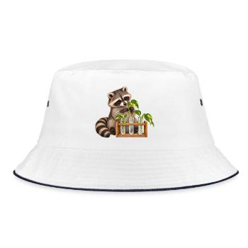 Waschbär vermehrt Pflanzen - Bucket Hat - Weiß/Navy - Vorne