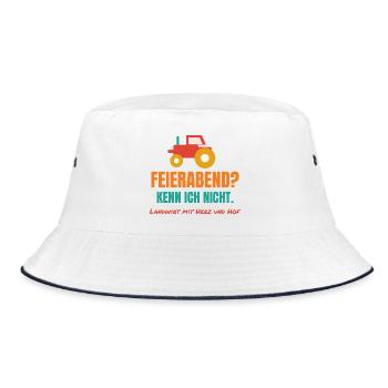 Feierabend? Kenn ich nicht. – Landwirt Spruch - Bucket Hat - Weiß/Navy - Vorne