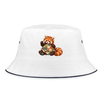 Roter Panda quiltet von Hand - Bucket Hat - Weiß/Navy - Vorne