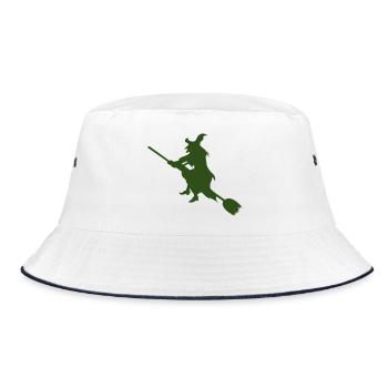 Hexe auf Besen Silhouette - Bucket Hat - Weiß/Navy - Vorne