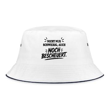 Auch noch bescheuert Schwierig Sprüche Mann Frau - Bucket Hat - Weiß/Navy - Vorne