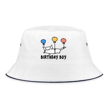 Runder Geburtstag Geschenk Katze mit Ballons - Bucket Hat - Weiß/Navy - Vorne