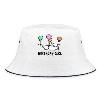 Katze mit Ballons Birthday Girl Geschenk - Bucket Hat - Weiß/Navy - Vorne
