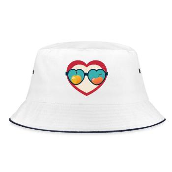 Herz Sonnenbrille Früchte Liebe Retro - Bucket Hat - Weiß/Navy - Vorne