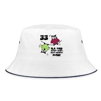 33. Geburtstag - Eulen "na und" - Bucket Hat - Weiß/Navy - Vorne