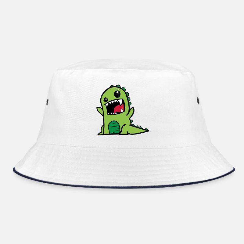 Dinosaurier T-Rex Comic Style Dino in grün - Bucket Hat - Weiß/Navy