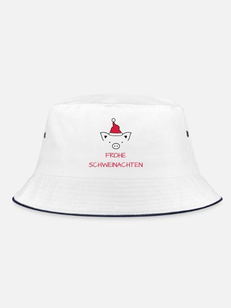 Frohe Weihnachten Schwein I Frohe Schweinachten - Bucket Hat - Weiß/Navy - Vorne