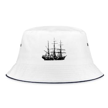 Segelschiff Segel Design (Vintage Schwarz) - Bucket Hat - Weiß/Navy - Vorne