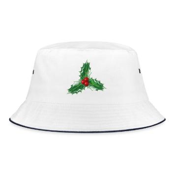 Holly branch with three leaves and three berries - Bucket Hat - white/navy - Front