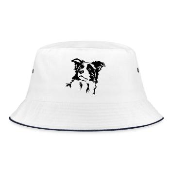 Border Collie Kopf - Bucket Hat - Weiß/Navy - Vorne