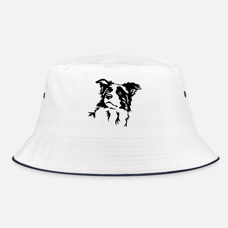 Border Collie Kopf - Bucket Hat - Weiß/Navy