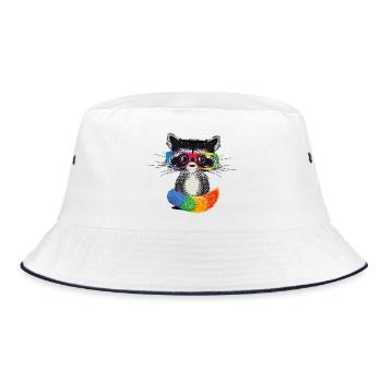 Waschbär mit Brille in Regenbogen Farben - Bucket Hat - Weiß/Navy - Vorne
