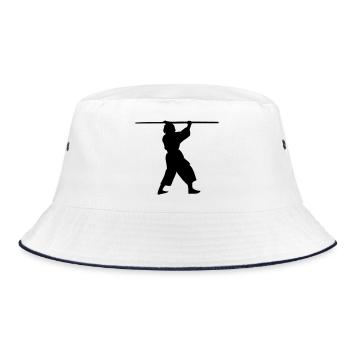 Kobudo with long bo above the head shadow figure - Bucket Hat - white/navy - Front