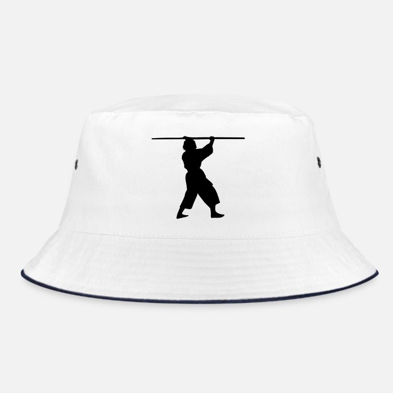 Kobudo mit langem Bo über dem Kopf Schattenfigur - Bucket Hat - Weiß/Navy