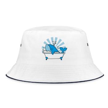 Wal in der Badewanne – Lustiges Ozean Design - Bucket Hat - Weiß/Navy - Vorne
