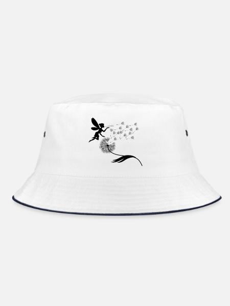 Schmetterlingdesign Pusteblumen Wiese Herzen Feen - Bucket Hat - Weiß/Navy