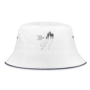NEVER WALK ALONE - Frau Hund Pferd - Geschenk - Bucket Hat - Weiß/Navy - Vorne