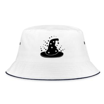 Magischer Zaubererhut mit Sternen - Bucket Hat - Weiß/Navy - Vorne