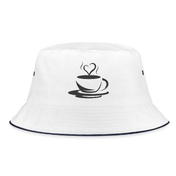 Cafe Kaffee Illustration Logo icon Herz Liebe - Bucket Hat - Weiß/Navy - Vorne