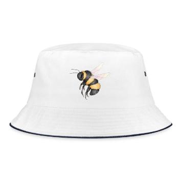 detaillierte Zeichnung einer fliegenden Hummel - Bucket Hat - Weiß/Navy - Vorne
