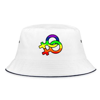 Gender-Lesben-Logo mit Regenbogen - Bucket Hat - Weiß/Navy - Vorne
