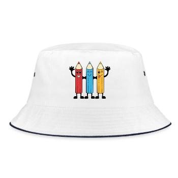 Buntstifte im Comic-Stil - Bucket Hat - Weiß/Navy - Vorne