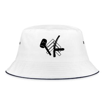 Logo paving stones, rubber hammer and hammer - Bucket Hat - white/navy - Front