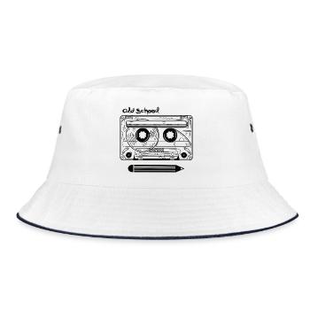 Retro Kassette und Stift - Bucket Hat - Weiß/Navy - Vorne
