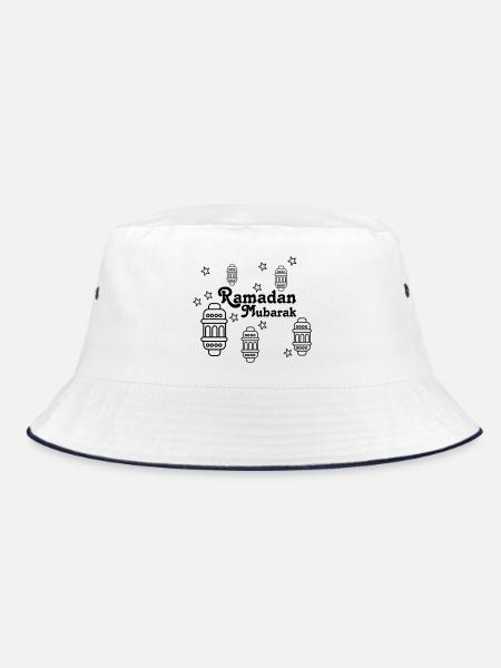 Ramadan Mubarak lights, asterisks - Bucket Hat - white/navy - Front