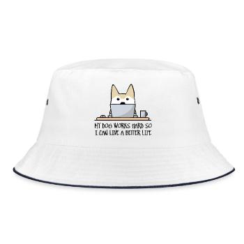 My dog works hard - Bucket Hat - white/navy - Front