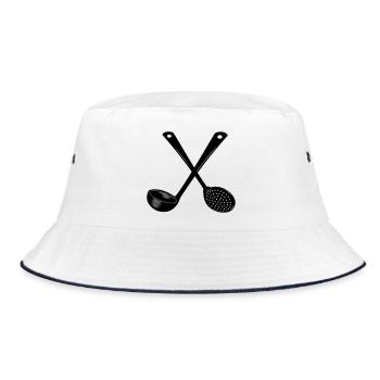 Crossed soup spoon and slotted spoon - Bucket Hat - white/navy - Front