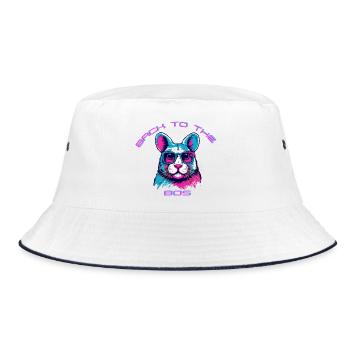 Lässiger Katzen-Return mit Retro-Vibe - Bucket Hat - Weiß/Navy - Vorne