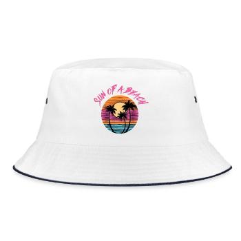 Sun Of A Beach Kunst | Retro-Sommer-Sonnenuntergangsdesign - Bucket Hat - Weiß/Navy - Vorne
