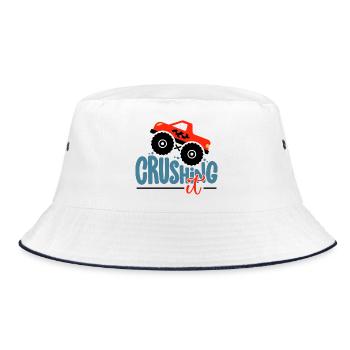 Crushing It Hotrod Grafik - Bucket Hat - Weiß/Navy - Vorne