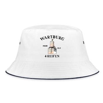 Wartburg, Mehr als 4 Reifen, Thüringen Deutschland - Bucket Hat - Weiß/Navy - Vorne