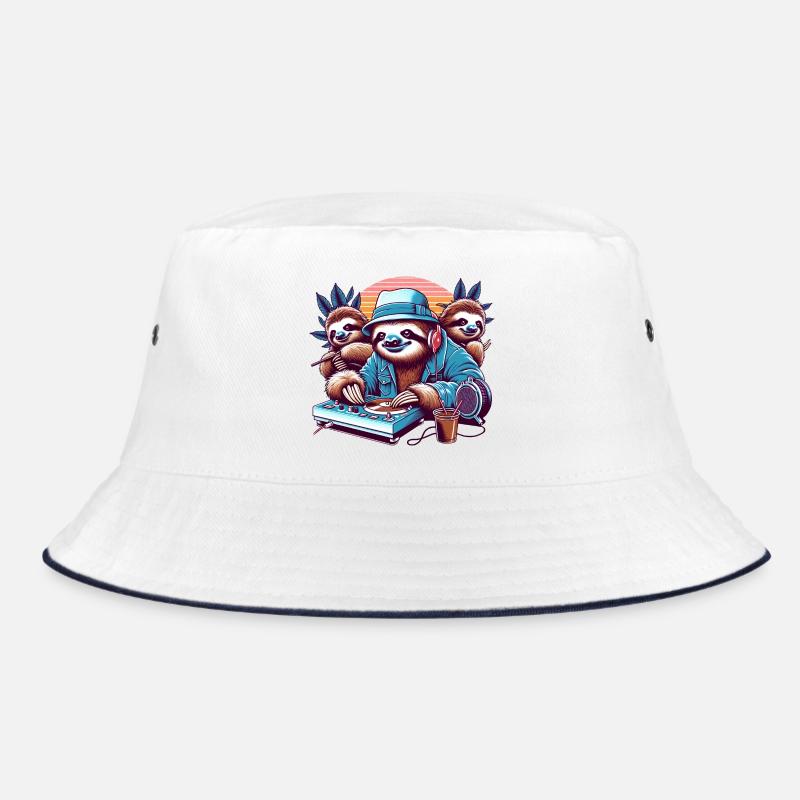 Sloth DJ Funny Animals Retro - Bucket Hat - white/navy
