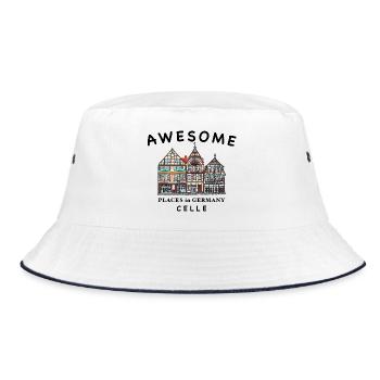 Celle, Altstadt Häuser, Handzeichnung, Deutschland - Bucket Hat - Weiß/Navy - Vorne
