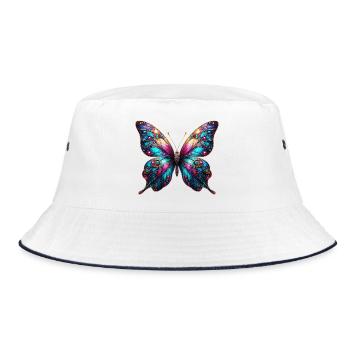 Schmetterling - Bucket Hat - Weiß/Navy - Vorne