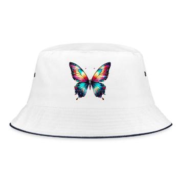 Schmetterling - Bucket Hat - Weiß/Navy - Vorne
