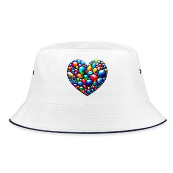 Buntes Herz - Bucket Hat - Weiß/Navy - Vorne